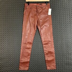 NWT Adriano Goldschmied The Farrah Skinny Ankle Red Shiny‎ High Rise Women's 28R